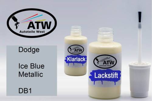 Dodge, Ice Blue Metallic, DB1: 20ml Lackstift + 20ml Klarlack - Set, von ATW Autoteile West.